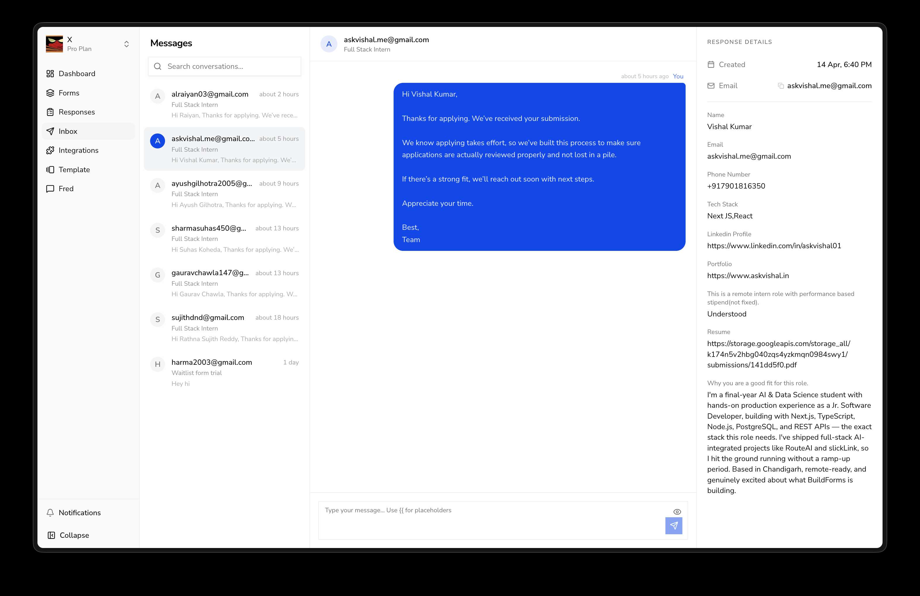 BuildForms communication for candidate details.
